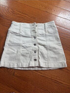 A-Line White Corduroy Mini Skirt